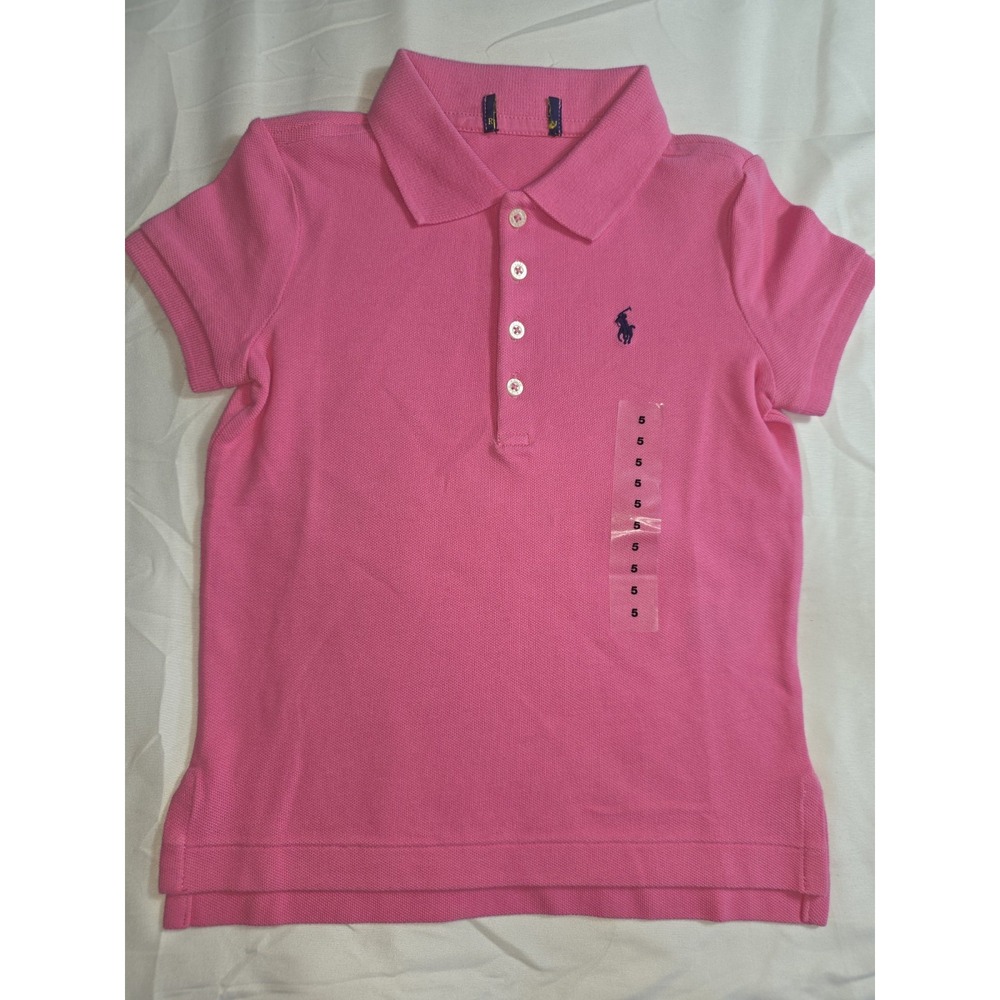 Polo Ralph Lauren Shirt Pink With Blue Pony 100% Cotton Kids Size 5 NWOT